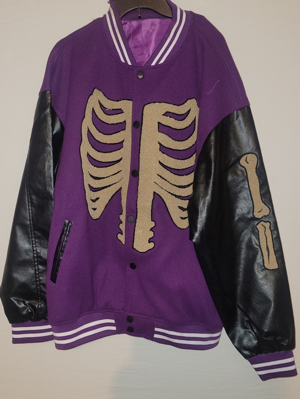 Distressed Purple Skeleton Varsity Jacket Zombie Costume, XXXL